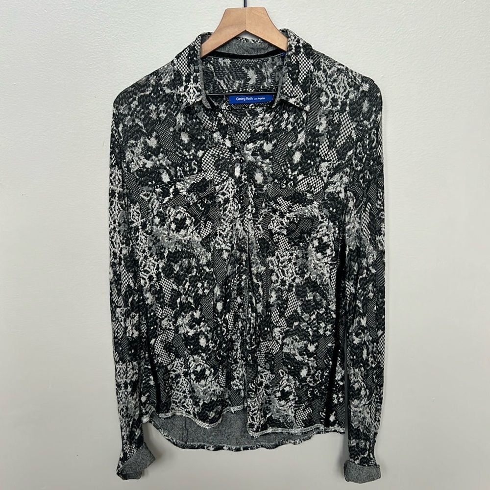 Georg Roth Los Angeles Snakeskin Buttondown Blouse Black Cream Tan Size Small